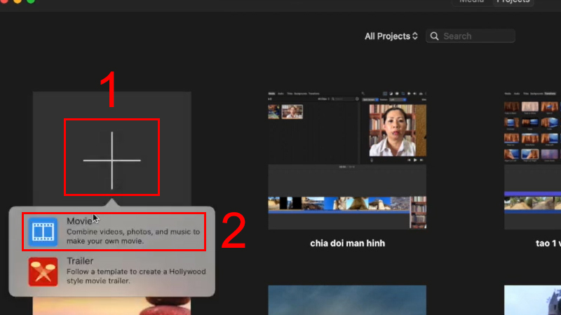 Chọn v&agrave;o Create new v&agrave; chọn Movie để bắt đầu